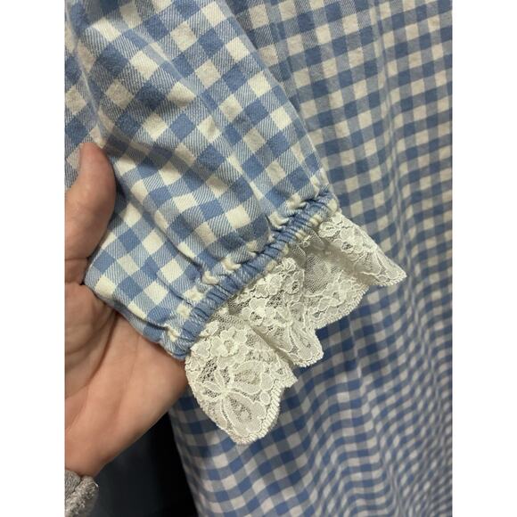 Vtg Victoria Secret Gold Label Blue Gingham Plaid Lace Nightgown Cotton Small** - Picture 4 of 12